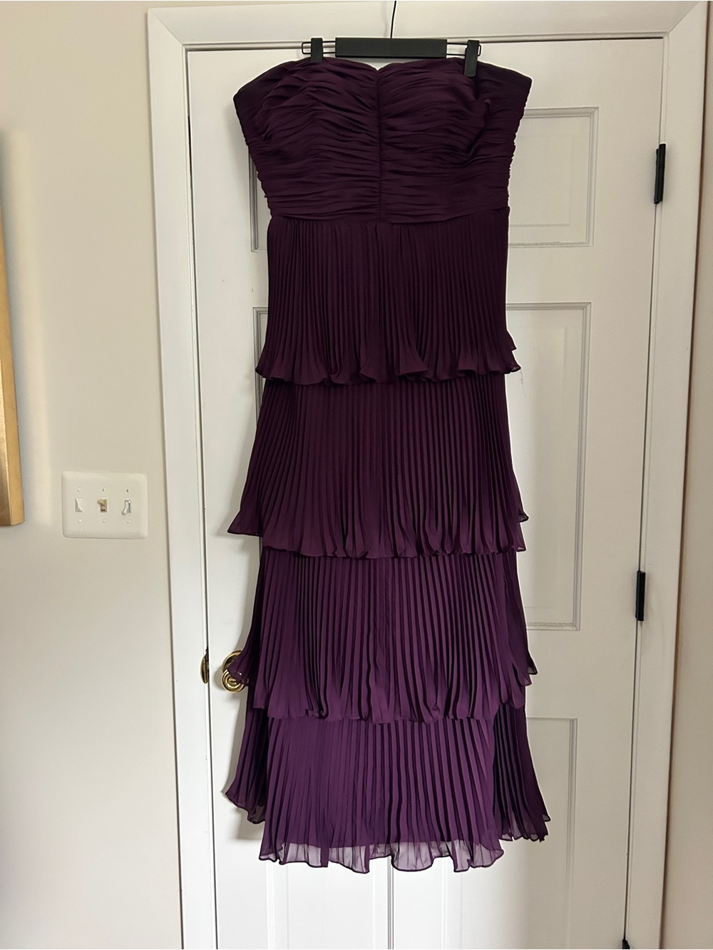 JJs House Strapless Pleated Tiered Dress - Grape
